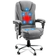 YODOLLA Massage High Back Desk Chair with Retractable Footrest & Heat, Gray