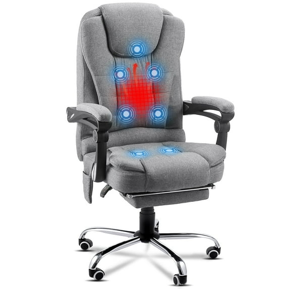 YODOLLA Massage High Back Desk Chair with Retractable Footrest & Heat, Gray