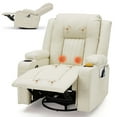 thumbnail image 1 of YODOLLA Massage Manual Recliner Chair with Heat and Vibration Massage, PU Leather Swivel Rocker Recliner Chair for Adults with 2 Cup Holders, Remote Control-Cream White, 1 of 8
