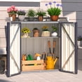 thumbnail image 1 of YODOLLA Metal Outdoor Storage Cabinets Potting Bench Patio Garden Work Table with Adjustable Shelves in Gray, 1 of 7