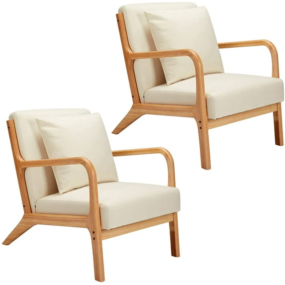 YODOLLA Mid-Century Accent Chair Set of 2, Fabric Arm Chair for Living Room - Beige