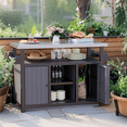thumbnail image 1 of YODOLLA Outdoor Bar Cart with Rattan Storage Cabinet, Outdoor Prep Table Grill Cart with Rolling Wheels, Gray, 1 of 7