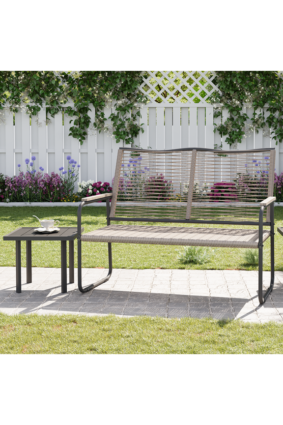 Outdoor Bench with Aluminum Patio Table, Patio Furniture Set for Garden Backyard
