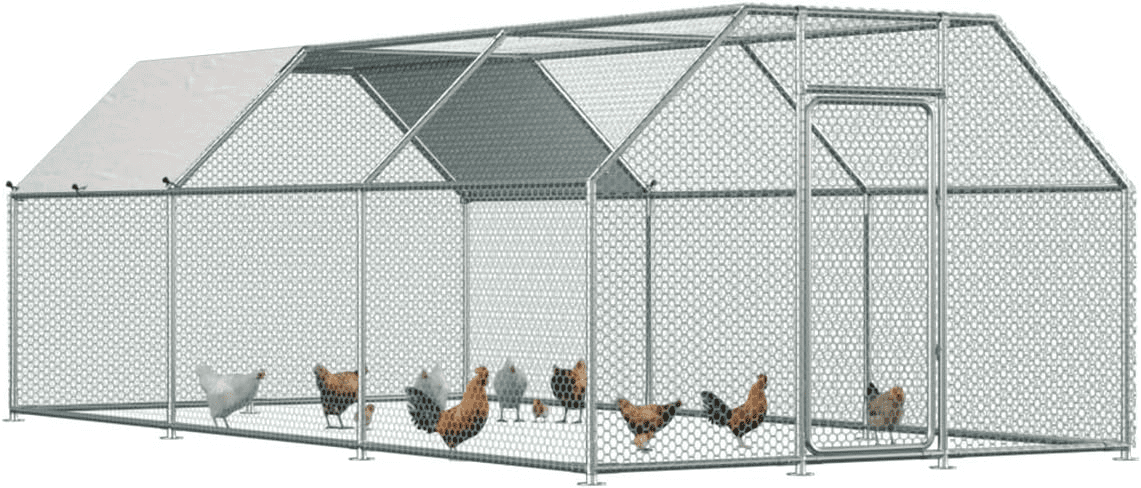 YODOLLA Outdoor Chicken Playpen 19' x 9' x 6.5' Walk-in Metal Hen Cage with Waterproof Cover Chicken Coop Enclosure