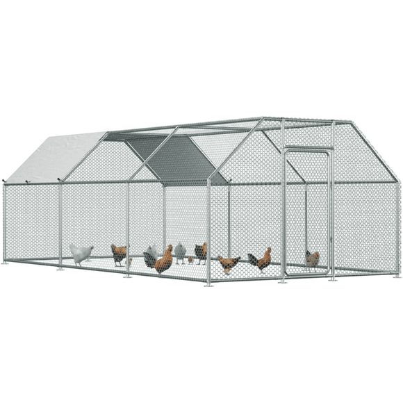 YODOLLA Outdoor Chicken Playpen 19' x 9' x 6.5' Walk-in Metal Hen Cage with Waterproof Cover Chicken Coop Enclosure