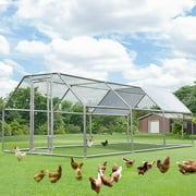 YODOLLA Outdoor Chicken Playpen 19' x 9' x 6.5' Walk-in Metal Hen Cage with Waterproof Cover Chicken Coop Enclosure