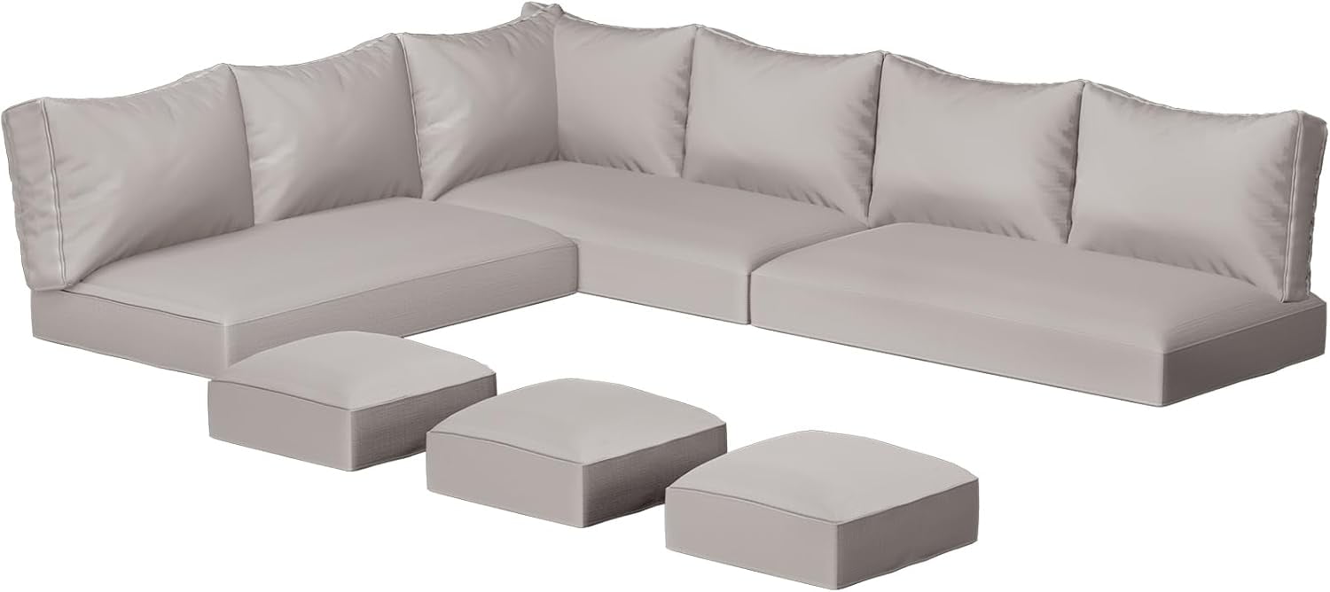 YODOLLA Outdoor Cushions, 4 inch Patio Cushions for Outdoor Furniture, Replacement Cushions Fits 7-Seats Sectional Rattan Conversation Set, Splashproof, Memory Foam Cushions and Covers (Light Grey)