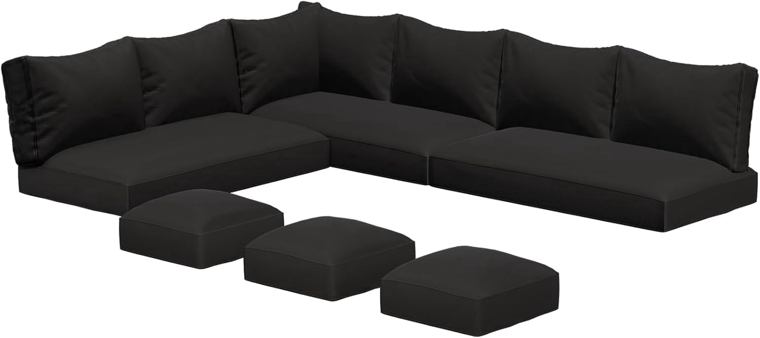 YODOLLA Outdoor Cushion Set w/ Removable Covers for 7 PCS Patio Conversation Set - Patio Furniture Seat & Back Cushions, Washable Zipper Slipcovers Included in Black
