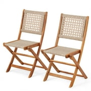 YODOLLA Outdoor Folding Chairs Set,Outdoor Acacia Wood Dining Chairs Set of 2– 400lbs Capacity Rattan Chair for Balcony Garden Patio