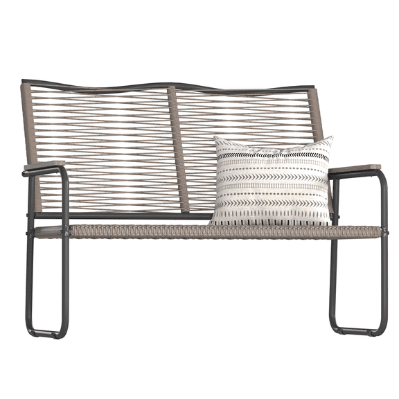 YODOLLA Outdoor Garden Bench, Outside Weatherproof Wicker Benches Clearance, Patio Loveseat with Backrest Armrests for Lawn Yard Porch Work Entryway, Vine Back,Brown