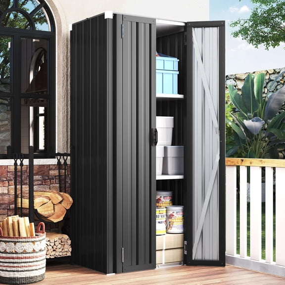 YODOLLA Outdoor Metal Storage, Cabinet with Adjustable Shelves & Locking Doors, for Home, Office,Garden, Gray