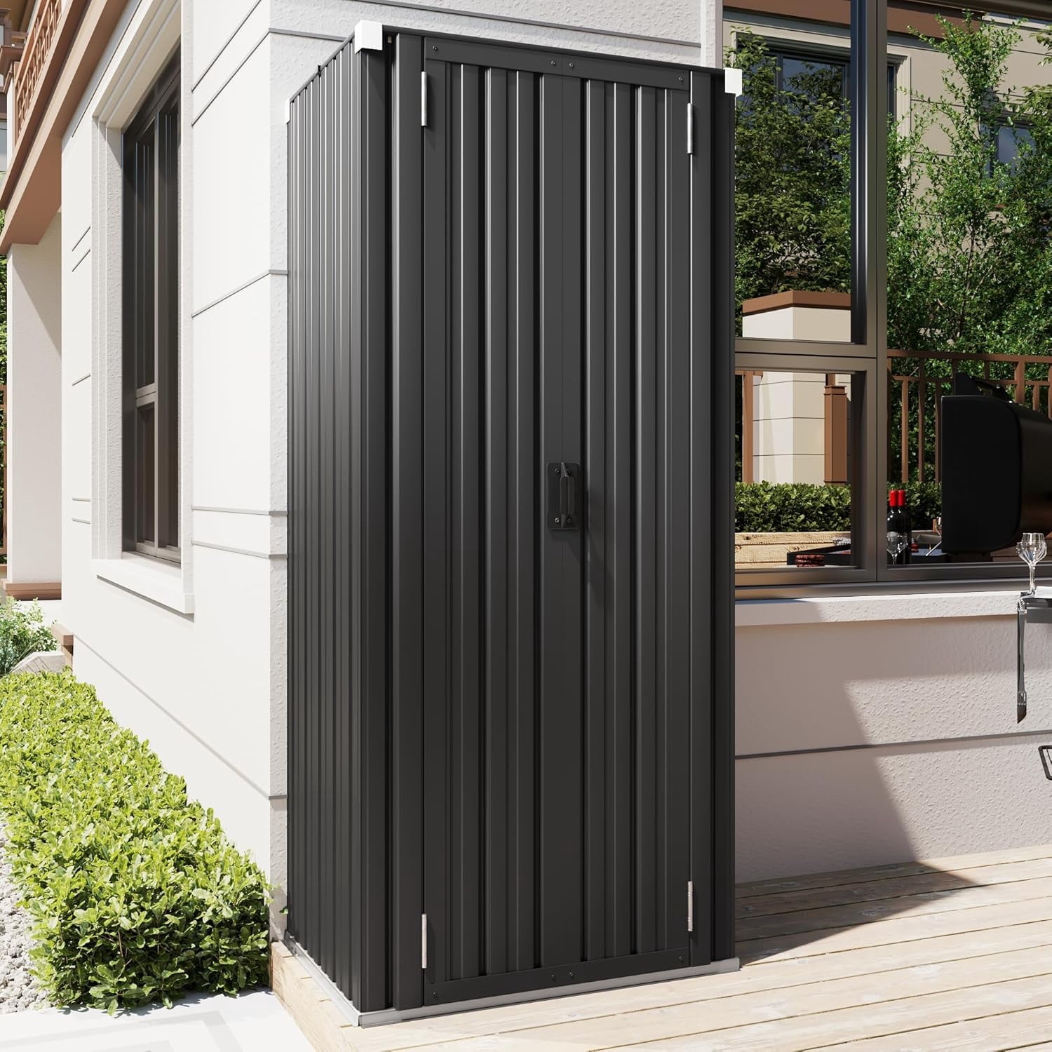 YODOLLA Outdoor Metal Storage Shed with Locking Doors and Adjustable Shelves for Home, Office,Garden(Grey)