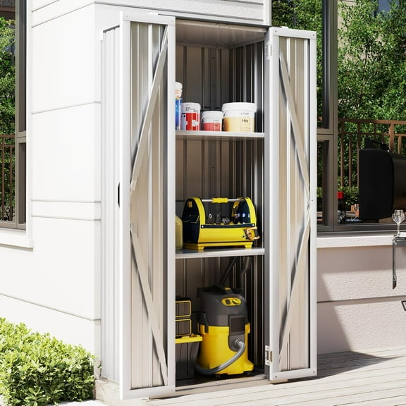 YODOLLA Outdoor Metal Storage Cabinet with Locking Doors and Adjustable Shelves for Home, Office,Garden(White)