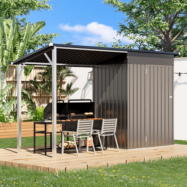 YODOLLA Outdoor Open-Sided Storage Shed, 3x5 Sheds & Outdoor Storage with 15 Sq. Ft Covered, 5x3 Small 2-in-1 Tool Shed with Attached Hardtop Metal Pergola Gazebo