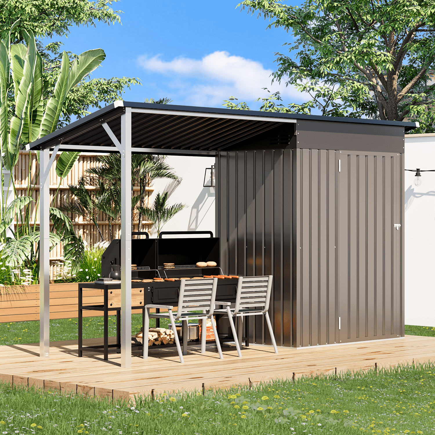 YODOLLA Outdoor Open-Sided Storage Shed, 3'x5' Shed with 15 Sq. Ft