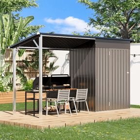 YODOLLA Metal Storage Shed with Hardtop Pergola 10x4 ft 2-in-1, 30 Sq. Ft Outdoor Tool Shed for Backyard