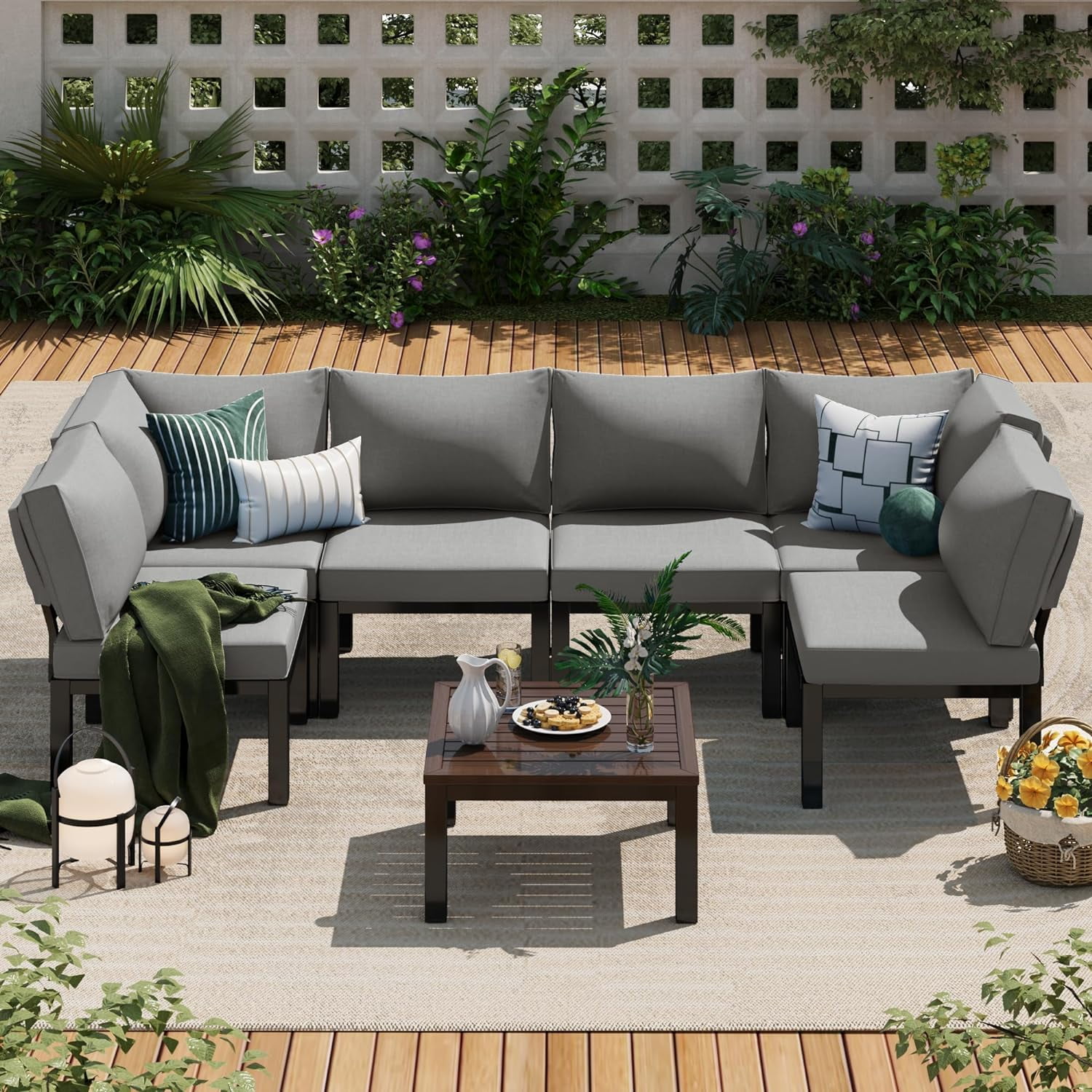 Black metal patio sectional sale