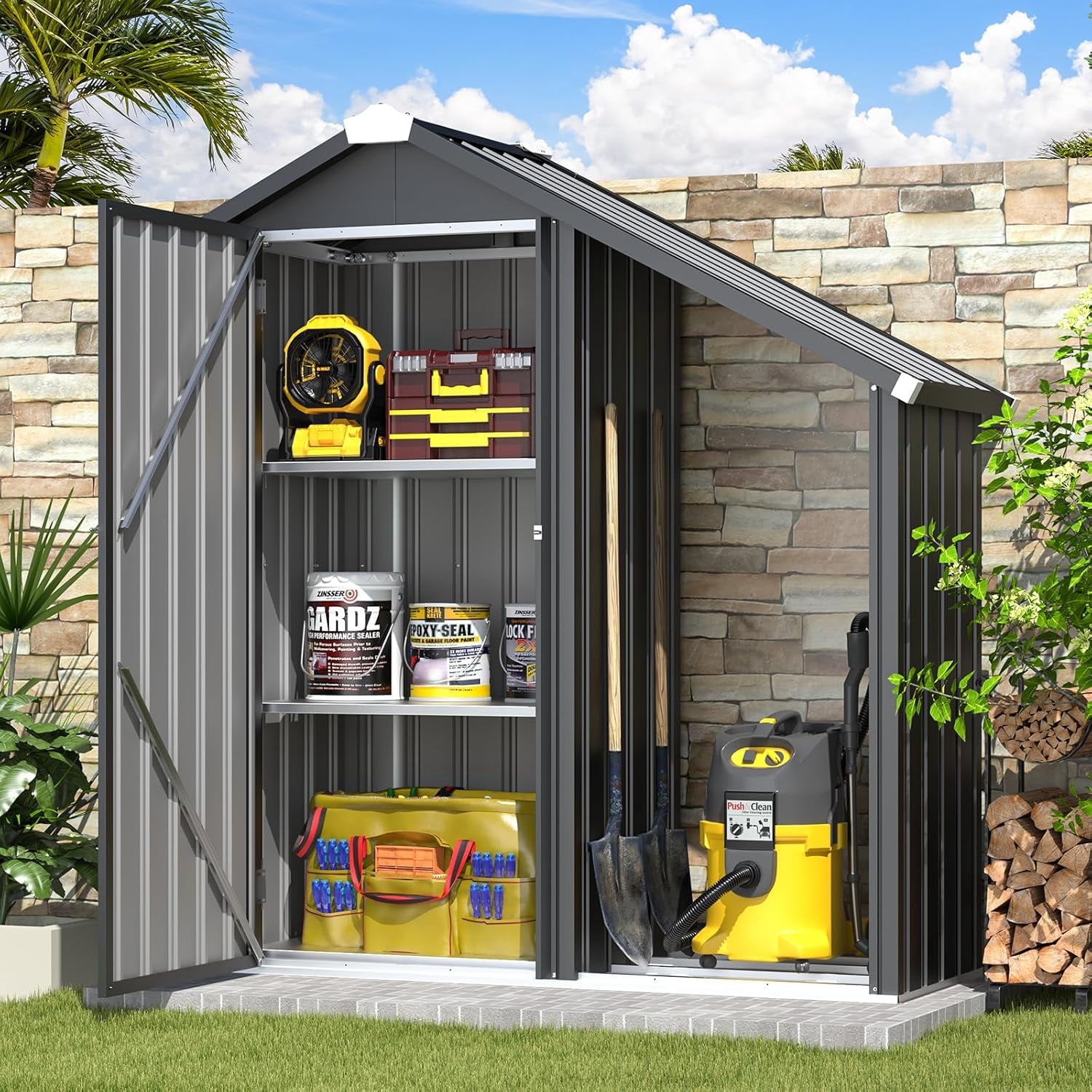 YODOLLA Metal Storage Shed Organizer for Garden Patio Gray with