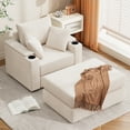thumbnail image 1 of YODOLLA Oversized Accent Chair with Storage Ottoman , Single Sleeper Sofa Armchair with 3 Pillows, Lounge Sofa Bed in White, 1 of 9