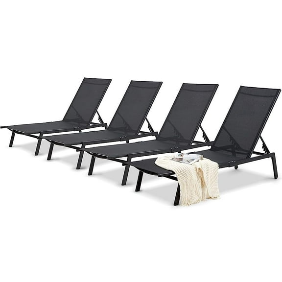 YODOLLA Patio Metal Lounge Chairs for Outside Adjustable Outdoor Chaise Lounge for Outside Pool Set of 4 - Black