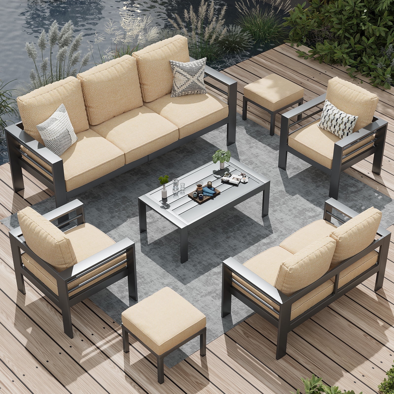 The Coupon deal of  YODOLLA Patio Furniture Sets on Sale Aluminum Outdoor Furniture sets with Coffee Table for Porch Beige Cushions