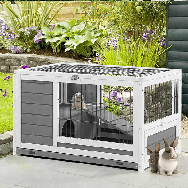 YODOLLA Rabbit Hutch Pet House for Small Animals 35.4" Guinea Pig House Rabbit Cage with Run Bunny House Indoor & Outdoor
