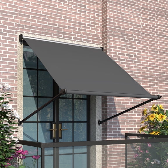 YODOLLA Retractable Awning 55"x50", Manual Outdoor Sun Shade Canopy for Patio Deck Window, Dark Grey