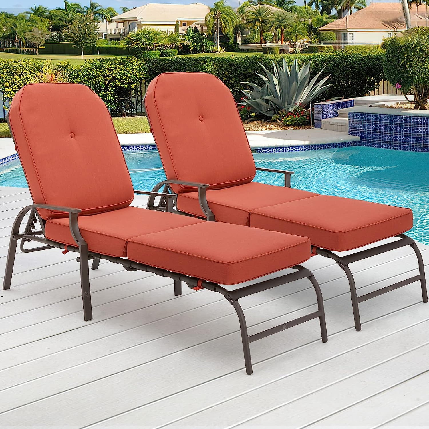 Vineego Set of 2 Patio Outdoor Chaise Lounge Chair Recliner with Adjustable  Backrest, Light Taupe