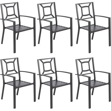 YODOLLA Set of 6 Outdoor Patio Dining Chairs, Arm Chairs with Heavy-Duty Metal Frame for Poolside, Backyard, Balcony, Garden, Porch, Black