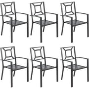 YODOLLA Set of 6 Outdoor Patio Dining Chairs, Arm Chairs with Heavy-Duty Metal Frame for Poolside, Backyard, Balcony, Garden, Porch, Black