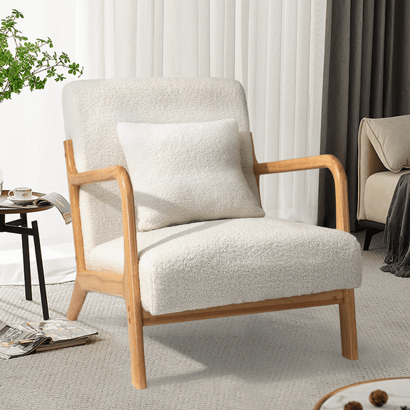 YODOLLA Sherpa Fleece Accent Chair Mid-Century Upholstered Arm Chair for Living Room in Beige