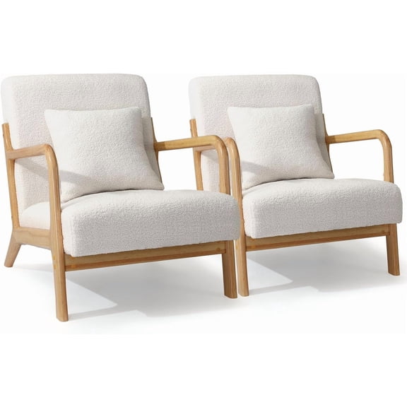 YODOLLA Sherpa Fleece Accent Chair Mid-Century Upholstered Arm Chair for Living Room in Beige