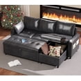 thumbnail image 1 of YODOLLA Sofa Bed, 3 in 1 Sleeper Sofa with Storage Chair, Faux Leather L Shape Couch, Sectional Pull Out Sofa Bed Mid Century Modern Couch for Living Room Clearance, Comfy Sleeper Couch in Black, 1 of 9
