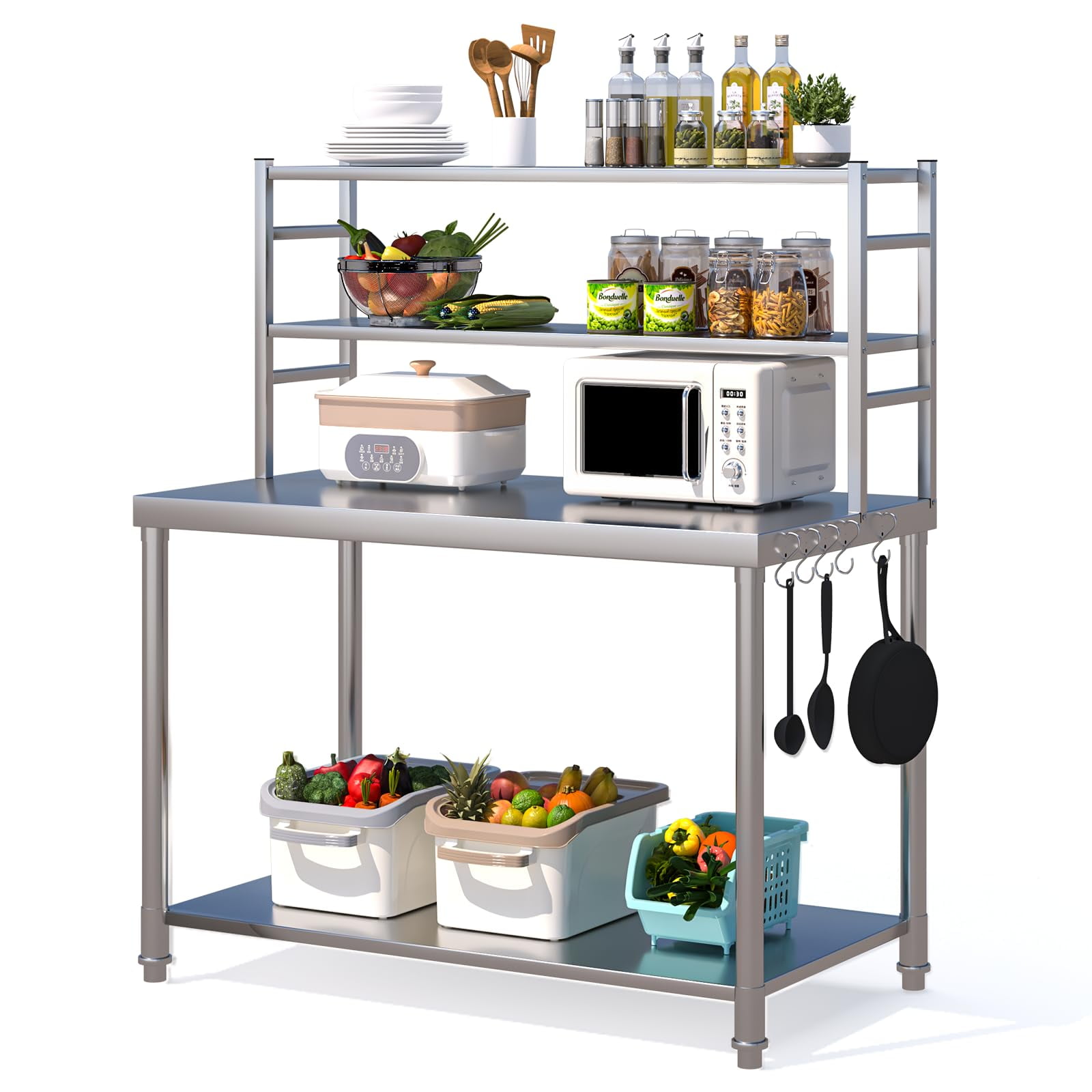 YODOLLA Stainless Steel Work Table with Overshelves and Hooks ...