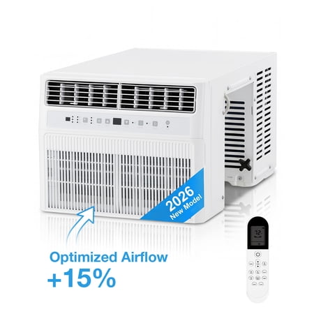 YODOLLA 10000 BTU U-Shaped Window Air Conditioner, Cools 350 sq. ft. with Remote Control, White