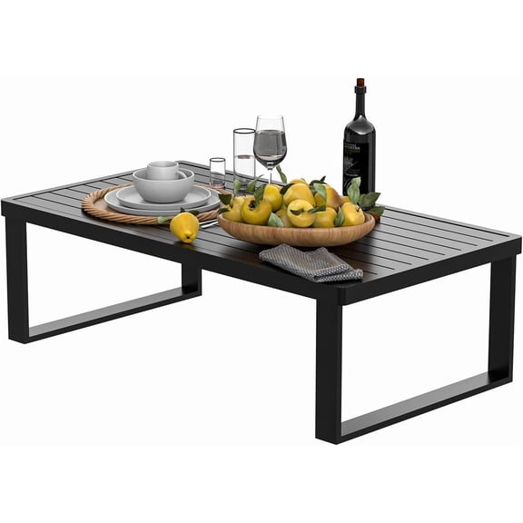 YOEEMZ Aluminum Outdoor Patio Coffee Table for Deck, and Poolside (Black, All-Aluminum)