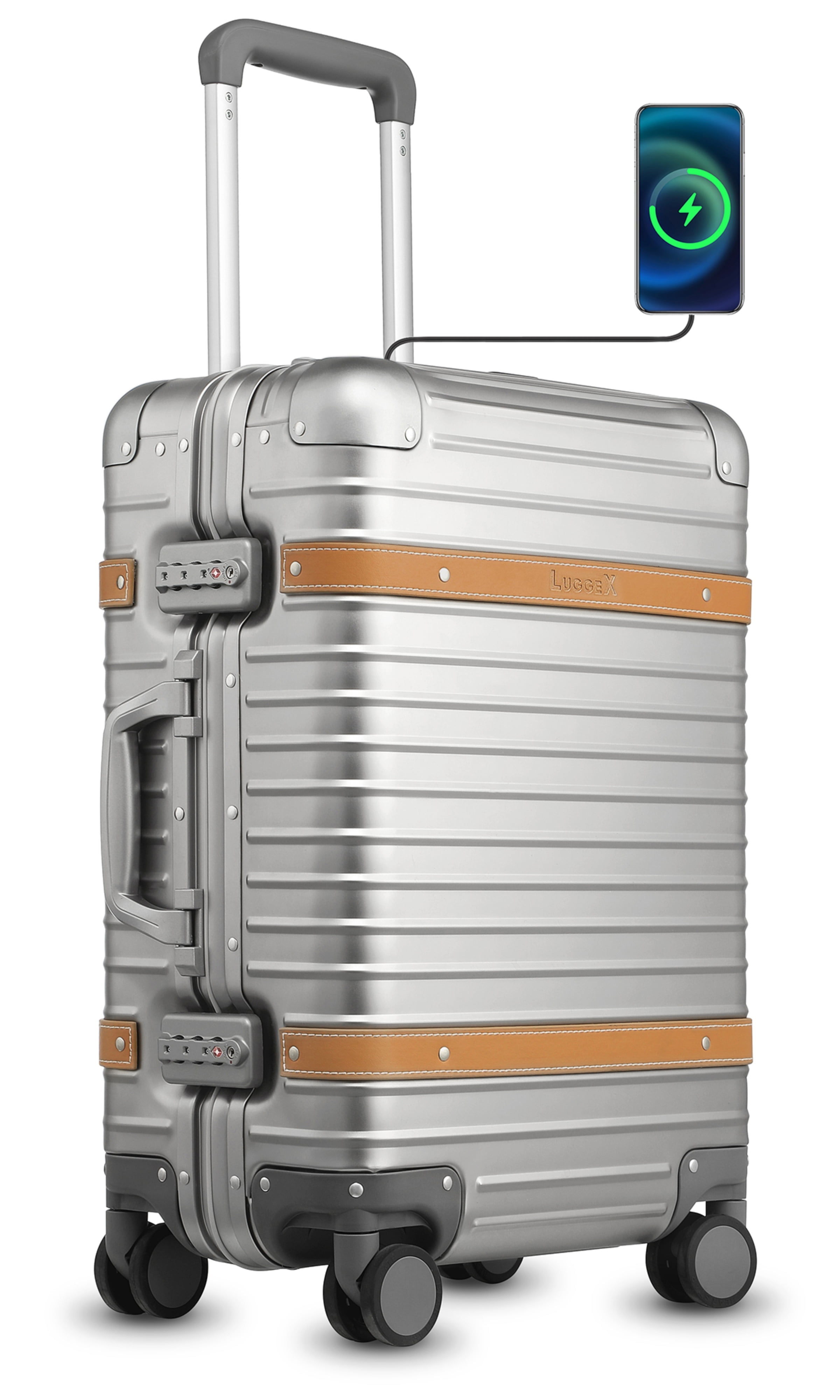 YOETEY Carry on Luggage 20 inch All Aluminum with USB Port, Hardshell