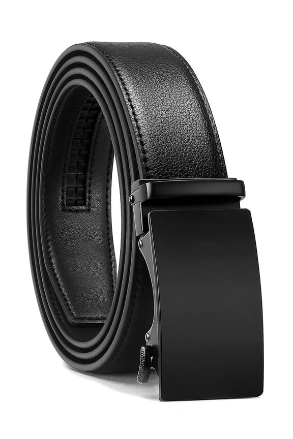 Mens Belt Leather Belt, Ratchet Belt with Automatic Sliding Buckle for Casual, 1 3/8"(35mm)