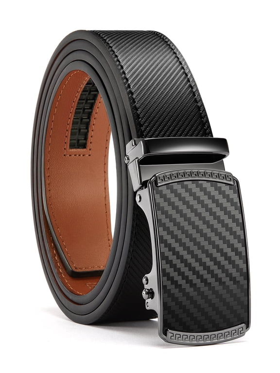 Mens Belt Leather Belt, Ratchet Belt with Automatic Sliding Buckle for Casual, 1 3/8"(35mm)