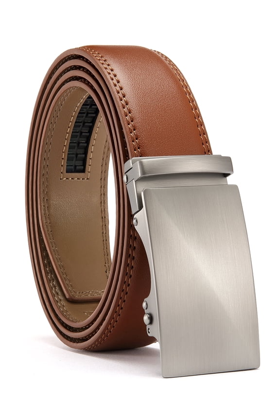 Mens Belt Leather Belt, Ratchet Belt with Automatic Sliding Buckle for Casual, 1 3/8"(35mm)