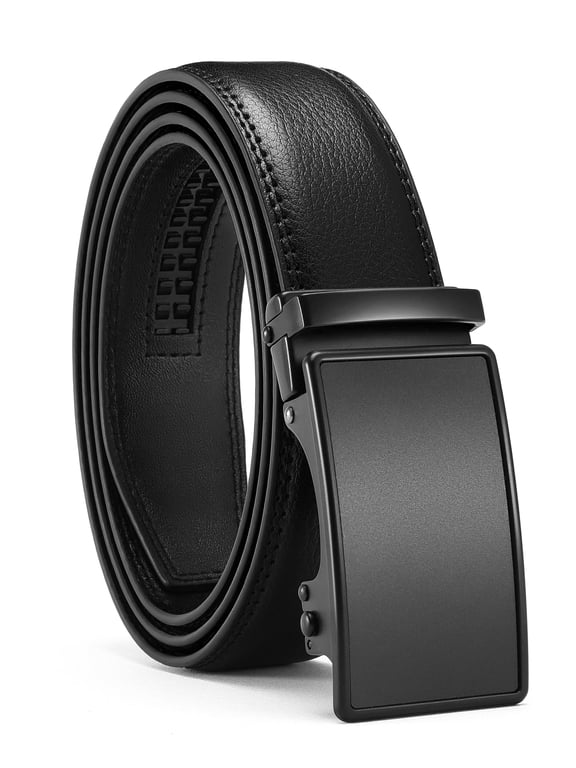 Mens Belt Leather Belt, Ratchet Belt with Automatic Sliding Buckle for Casual, 1 3/8"(35mm)