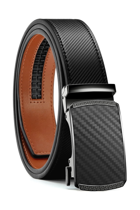 Mens Belt Leather Belt, Ratchet Belt with Automatic Sliding Buckle for Casual, 1 3/8"(35mm)