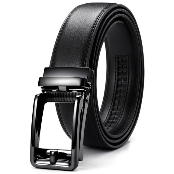YOETEY Mens Belt Ratchet Leather Belt - Dress Belt with Sliding Buckle Comfort Click 1 3/8"(35mm)