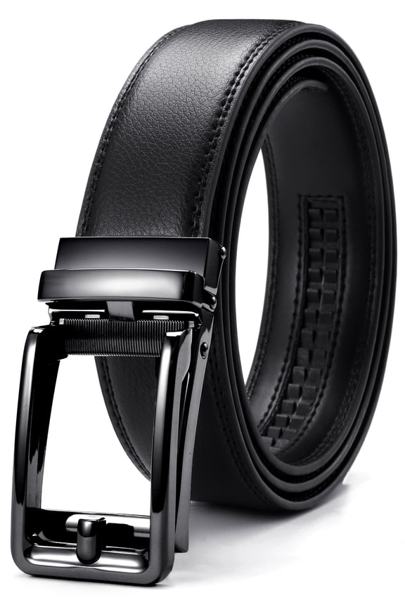 Mens Belt Ratchet Leather Belt - Dress Belt with Sliding Buckle Comfort Click 1 3/8"(35mm)