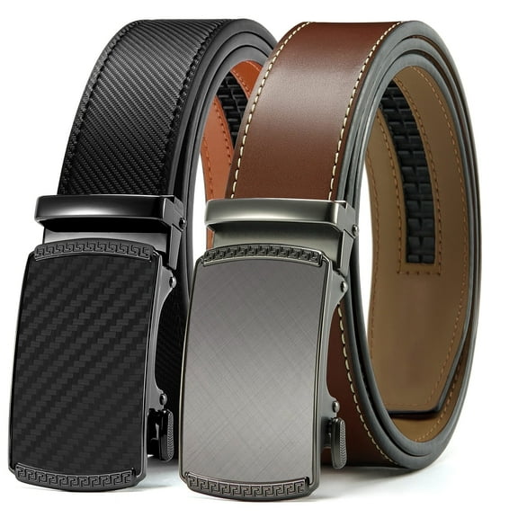 YOETEY Mens Belts 2 Pack, Ratchet Belts for Men - Adjustable Fit, Effortless Style 1 3/8"(35mm)