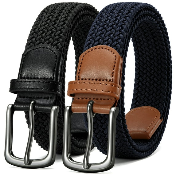YOETEY Mens Belts Womens Belts 2 Pack, Stretch Belts Elastic Braided Belts for Casual 1 3/8" (35mm)