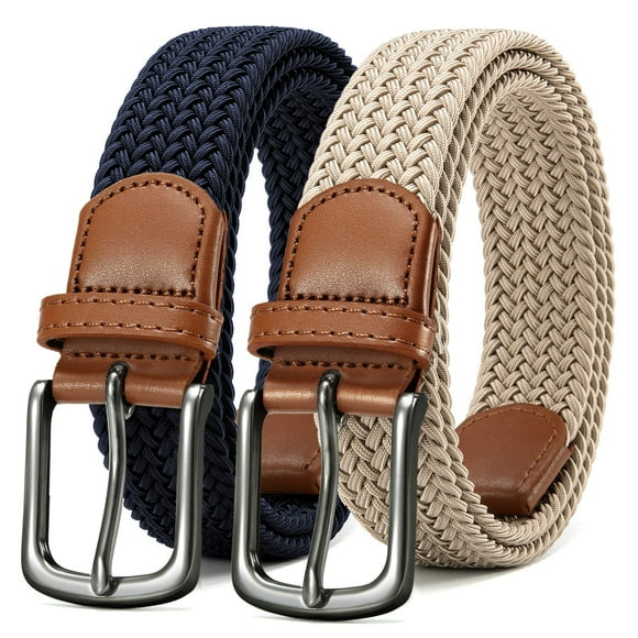 Mens Belts Womens Belts 2 Pack, Stretch Belts Elastic Braided Belts for Casual 1 3/8" (35mm)