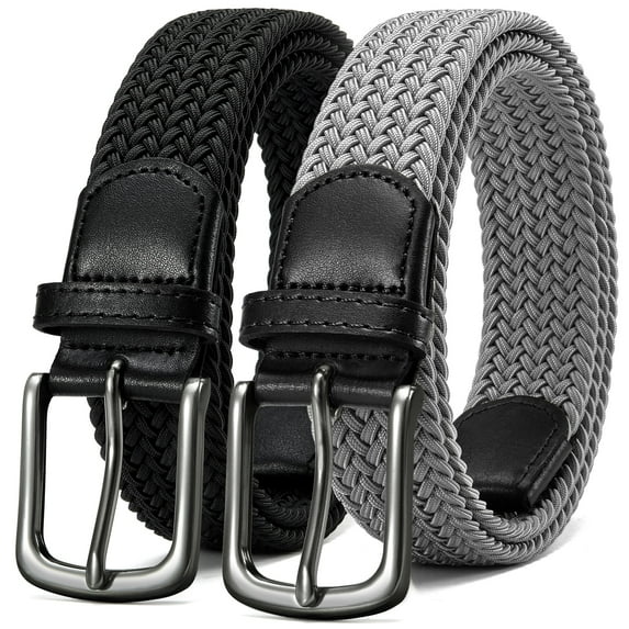 YOETEY Mens Belts Womens Belts 2 Pack, Stretch Belts Elastic Braided Belts for Casual 1 3/8" (35mm)