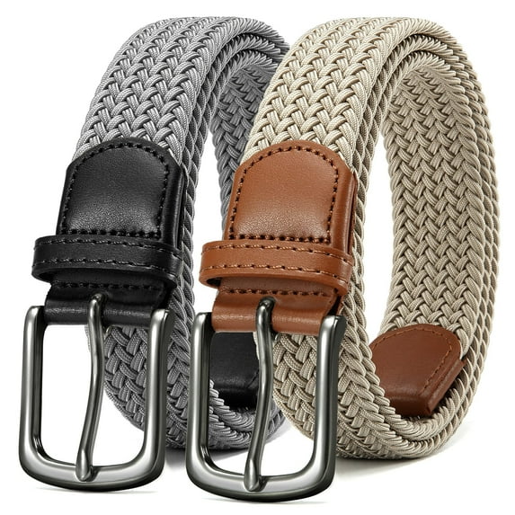 YOETEY Mens Belts Womens Belts 2 Pack, Stretch Belts Elastic Braided Belts for Casual 1 3/8" (35mm)