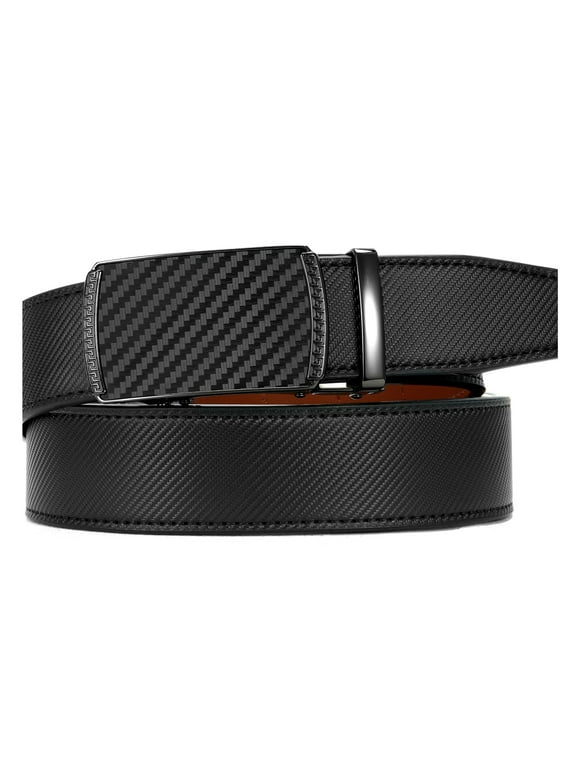 YOETEY Mens Leather Belt, Ratchet Belt with Automatic Sliding Buckle for Dress Casual, 1 3/8"(35mm)